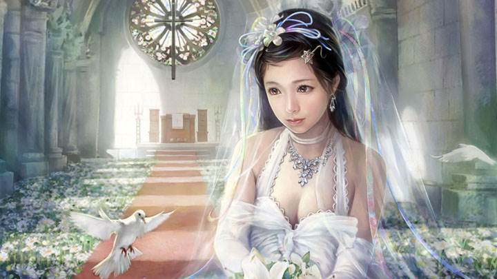 3d Little Girl In Wedding Dress Sitting In Church